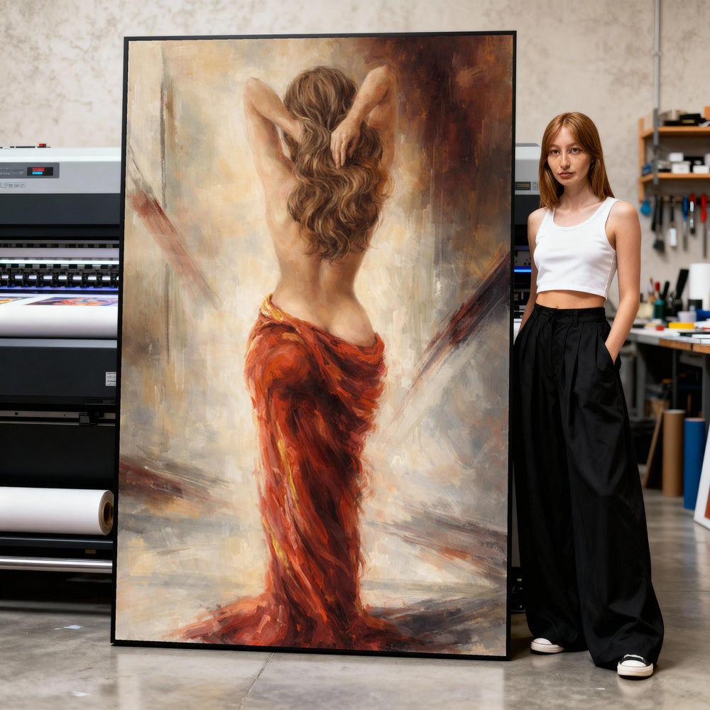 Red Draped Woman Canvas Print, Sensual Figure Painting