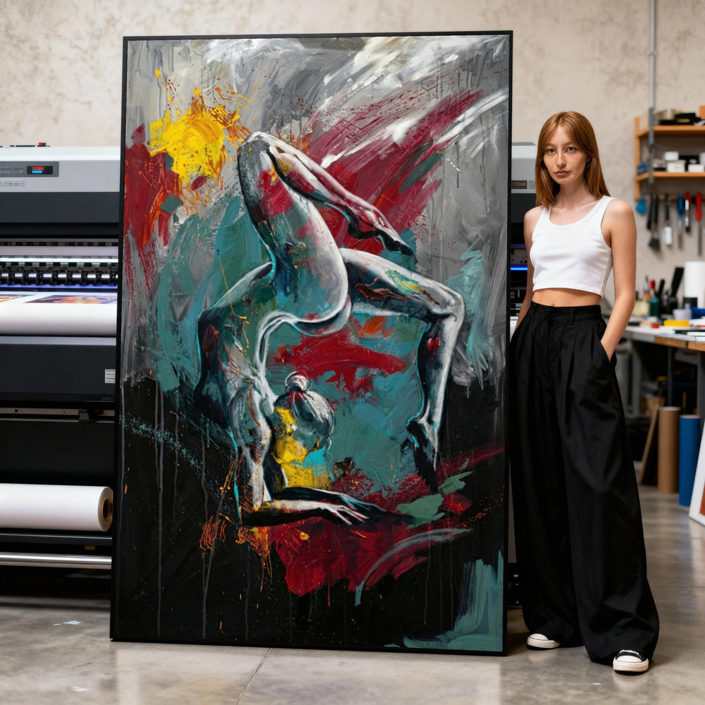 Abstract Contortionist Pose Canvas, Modern Figurative Art, Dynamic Body Movement Wall Art, Colorful Expressionist Canvas, Home Print Art
