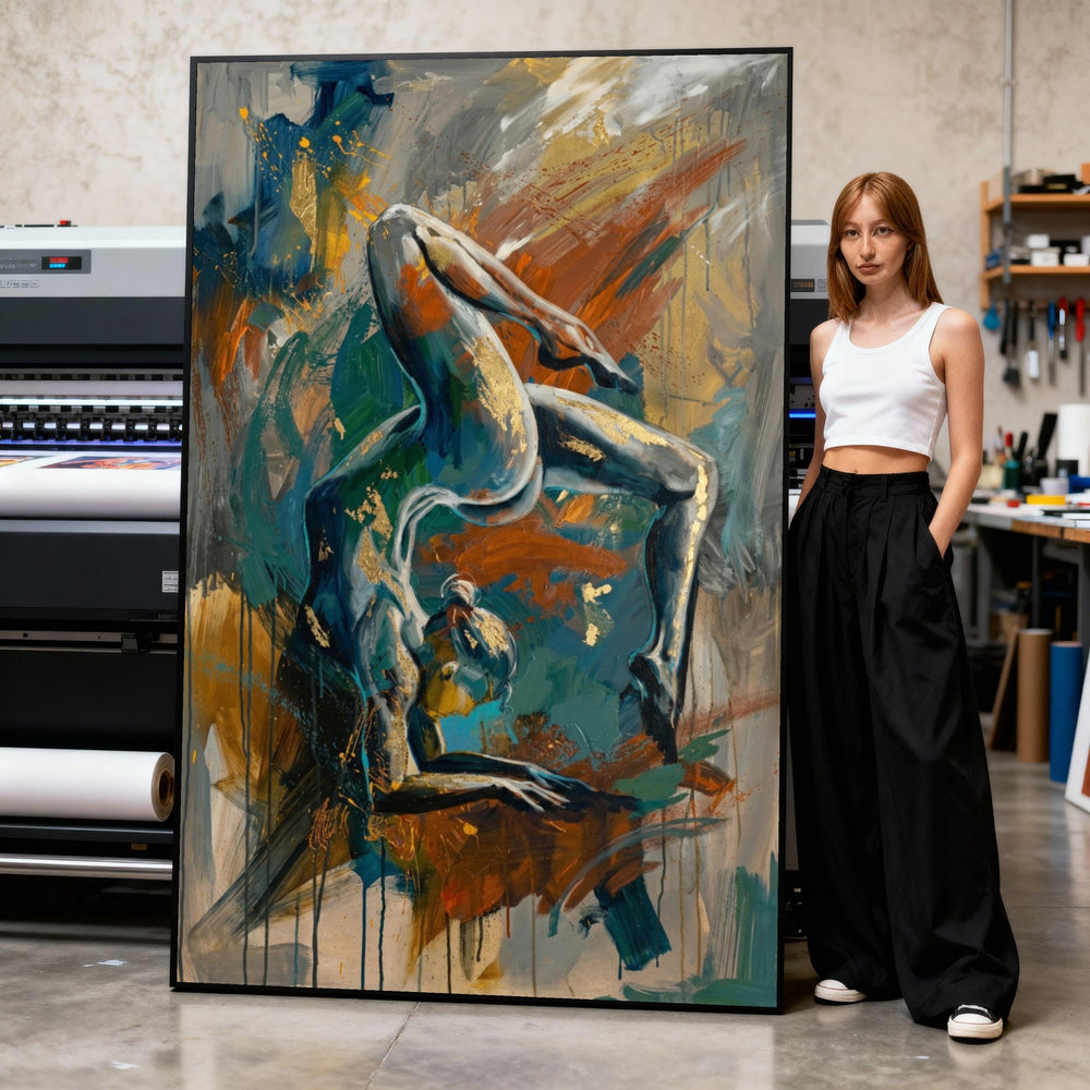 Abstract Contortionist Pose Canvas, Modern Figurative Art, Dynamic Body Movement Painting, Colorful Expressionist Wall Art, Home Print Art