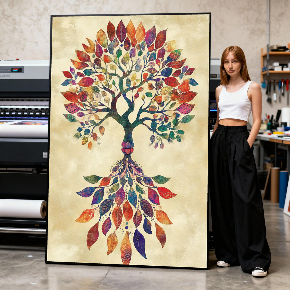 Colorful Tree of Life Canvas, Vibrant Leaves Wall Art, Abstract Nature Painting, Bohemian Home Decor, Ready to Hang Canvas Art Print Art
