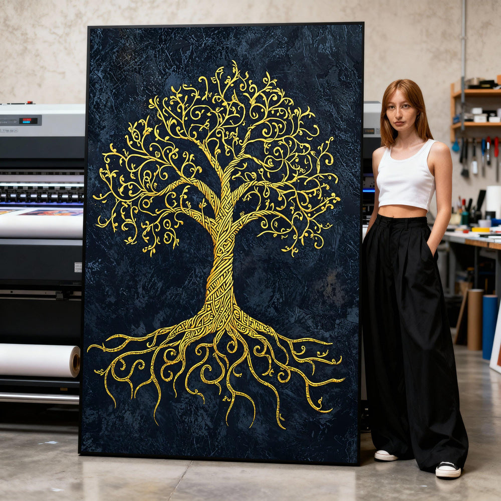 Golden Tree of Life Canvas Wall Art, Intricate Branches Design, Abstract Nature Canvas, Elegant Home Decor, Modern Symbolic Print Art