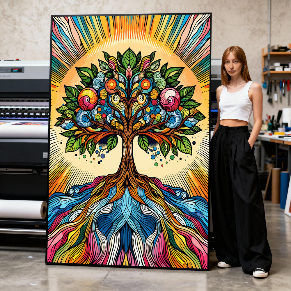 Vibrant Tree of Life Canvas, Abstract Nature Wall Art, Colorful Roots and Leaves, Bohemian Decorative Canvas, Spiritual Home Decor Print Art
