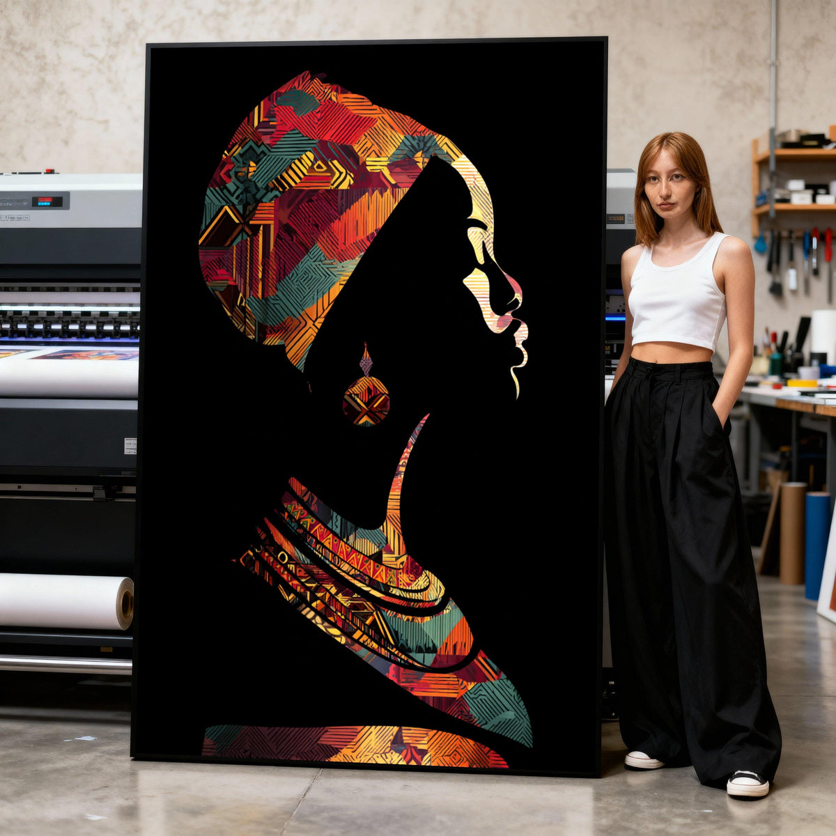 African Woman Canvas Print, Tribal Headwrap Portrait, Ethnic Wall Art