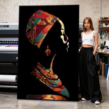 African Woman Canvas Print, Tribal Headwrap Portrait, Ethnic Wall Art
