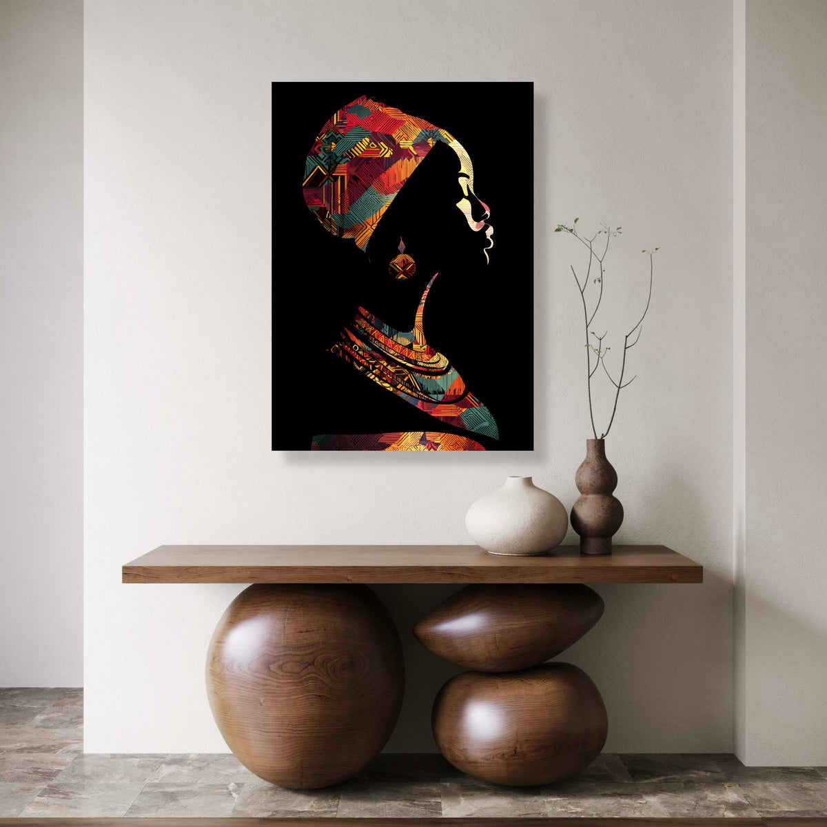 African Woman Canvas Print, Tribal Headwrap Portrait, Ethnic Wall Art