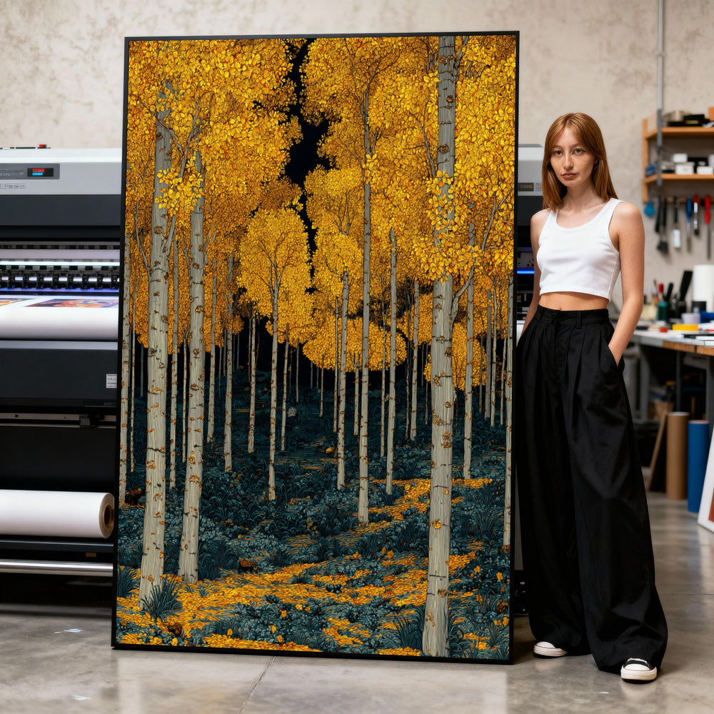 Golden Aspen Trees Canvas Print, Autumn Forest Landscape Art