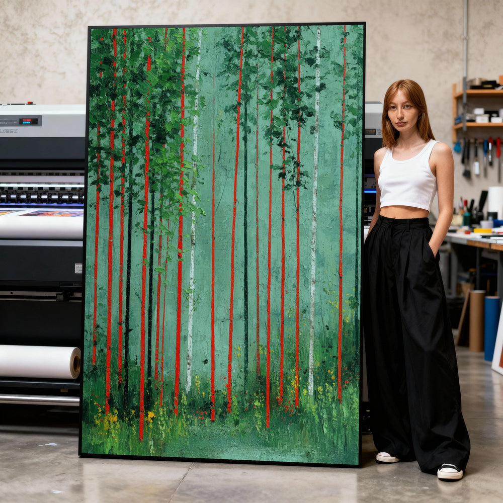 Abstract Forest Canvas Print, Vertical Tree Trunks, Modern Nature Art