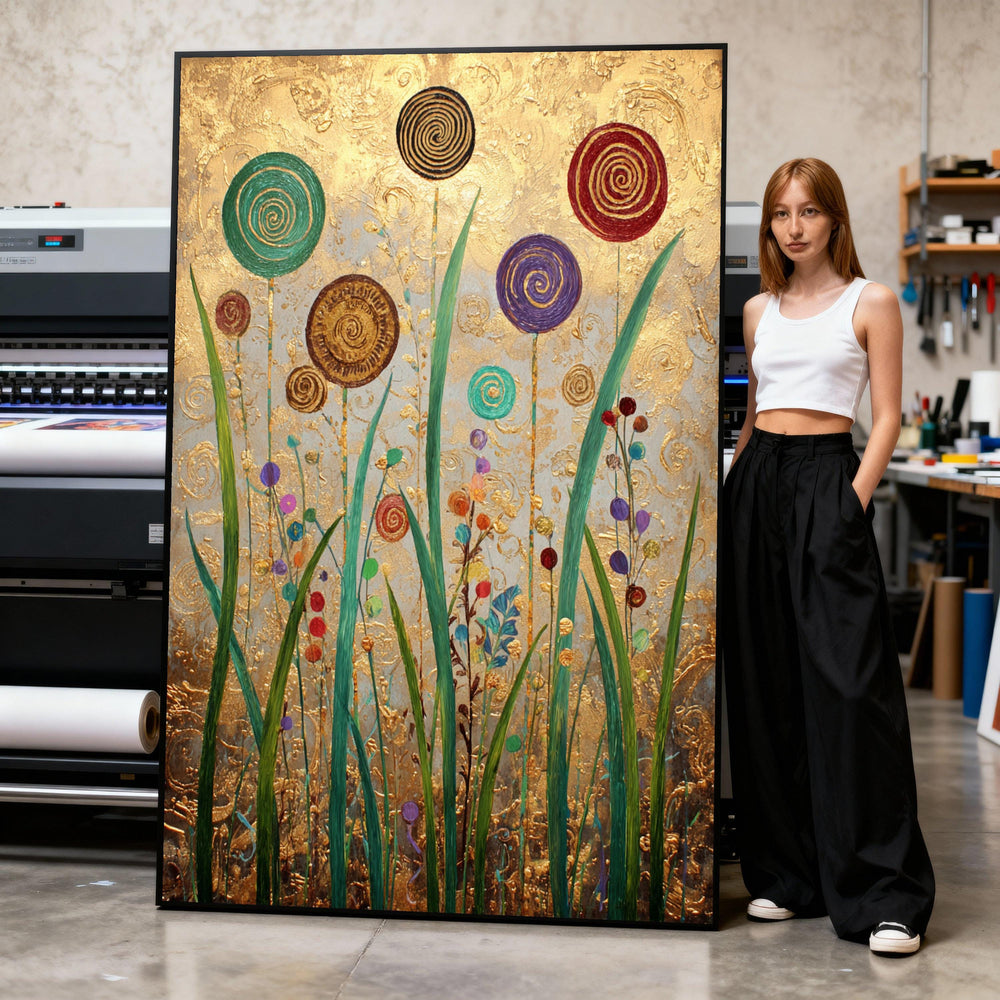 Gold Abstract Floral Canvas Art, Modern Botanical Print, Ready to Hang