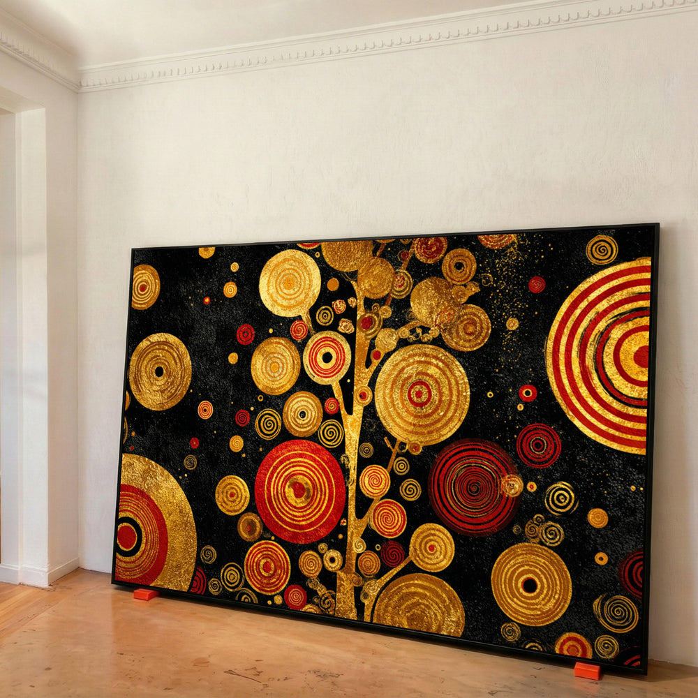 Gold & Red Spiral Circle Canvas Print, Modern Geometric Wall Art