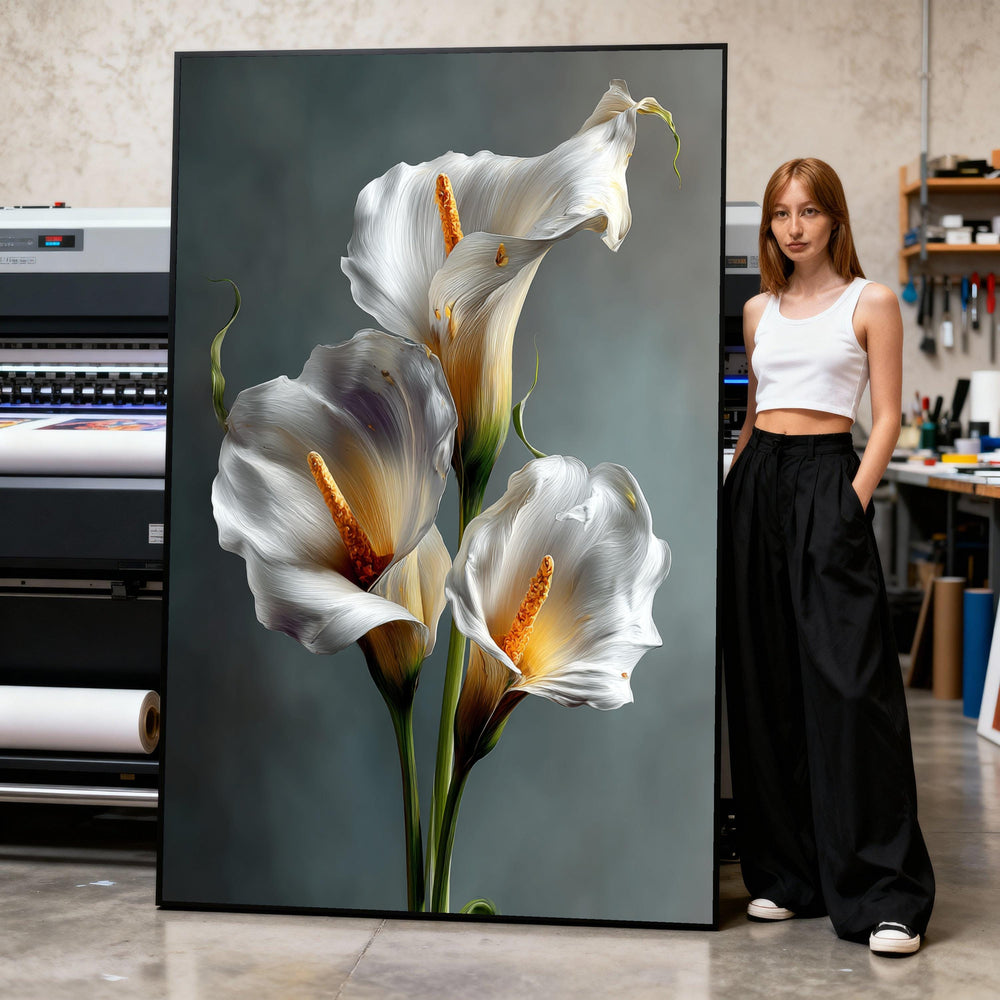 White Calla Lilies Canvas Print, Floral Botanical Wall Art