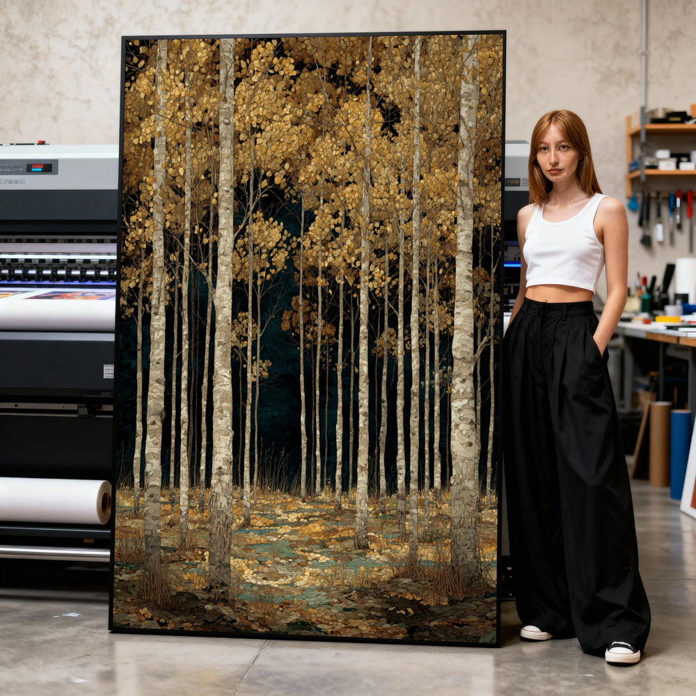 Golden Birch Forest Canvas Print, Autumn Landscape Wall Art