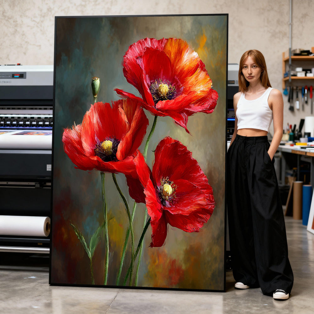 Red Poppy Canvas Print, Floral Botanical Wall Art, Modern Home Decor