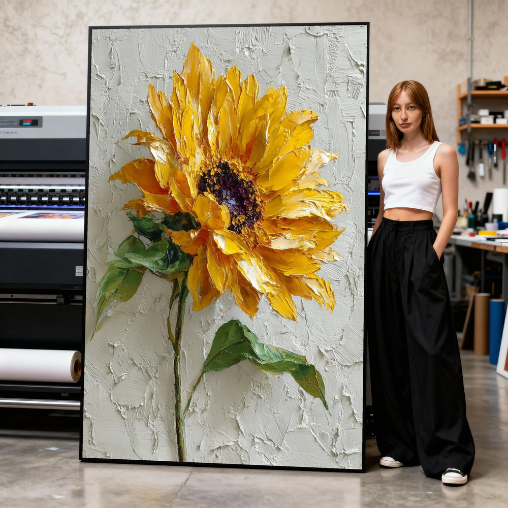 3D Effect Sunflower Canvas Art, Vibrant Floral Painting, Ready to Hang