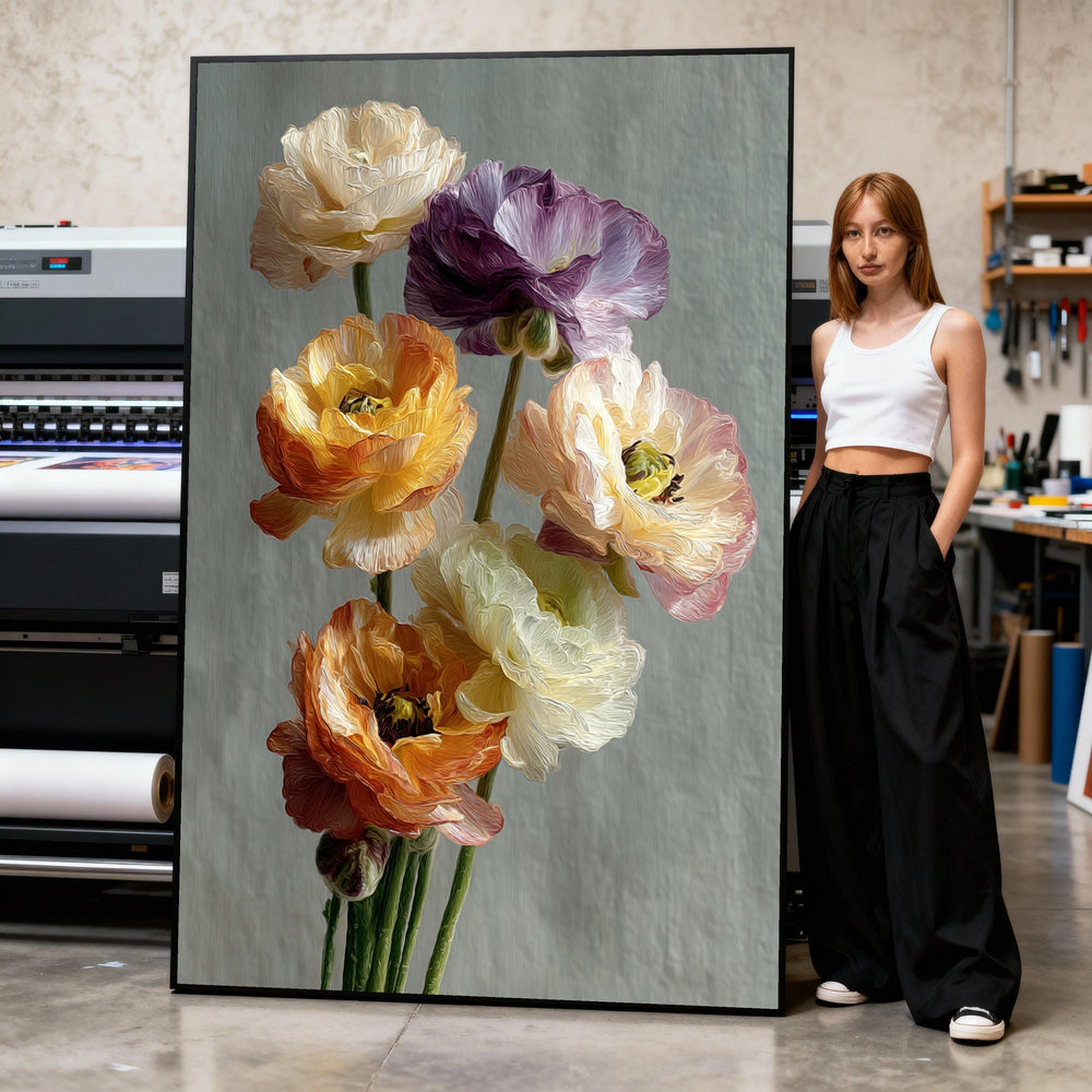Ranunculus Floral Canvas Print, Colorful Botanical Wall Art