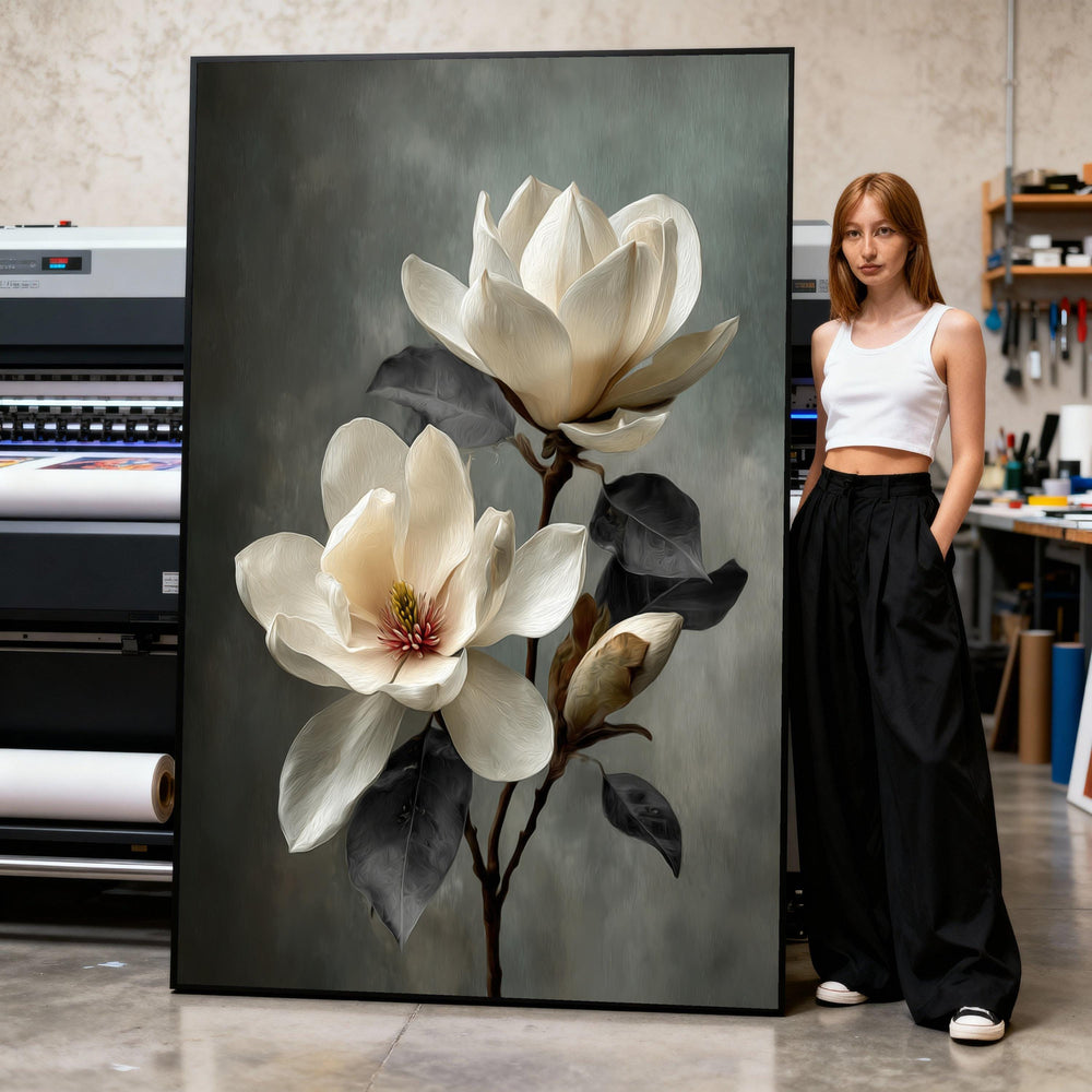 White Magnolia Canvas Print, Vintage Floral Botanical Wall Art