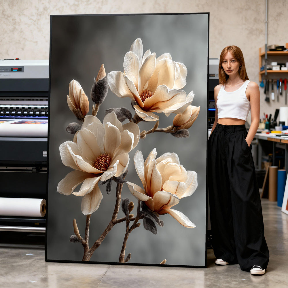 Magnolia Blossoms Canvas Art, Neutral Floral Home Decor