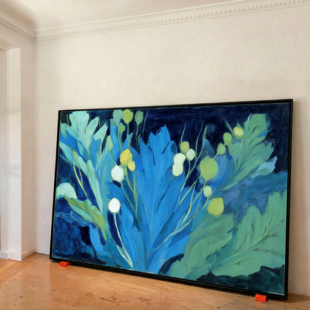 Blue and Green Leaves Canvas, Abstract Botanical Wall Art, Floral Nature Canvas, Modern Home Decoration, Vibrant Leaf Design Print Art