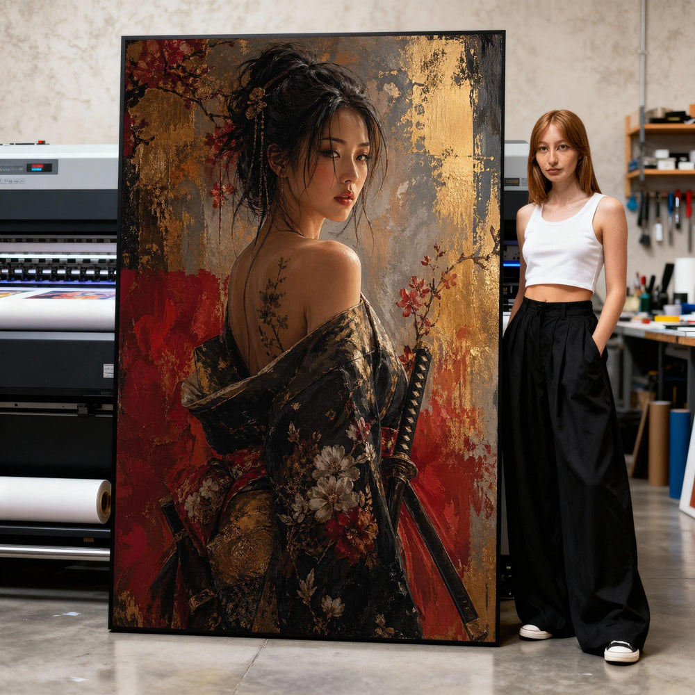 Elegant Geisha Portrait Canvas, Floral Kimono Wall Art, Asian Woman Artwork, Oriental Theme Canvas, Decorative Home Wall Art Print Art