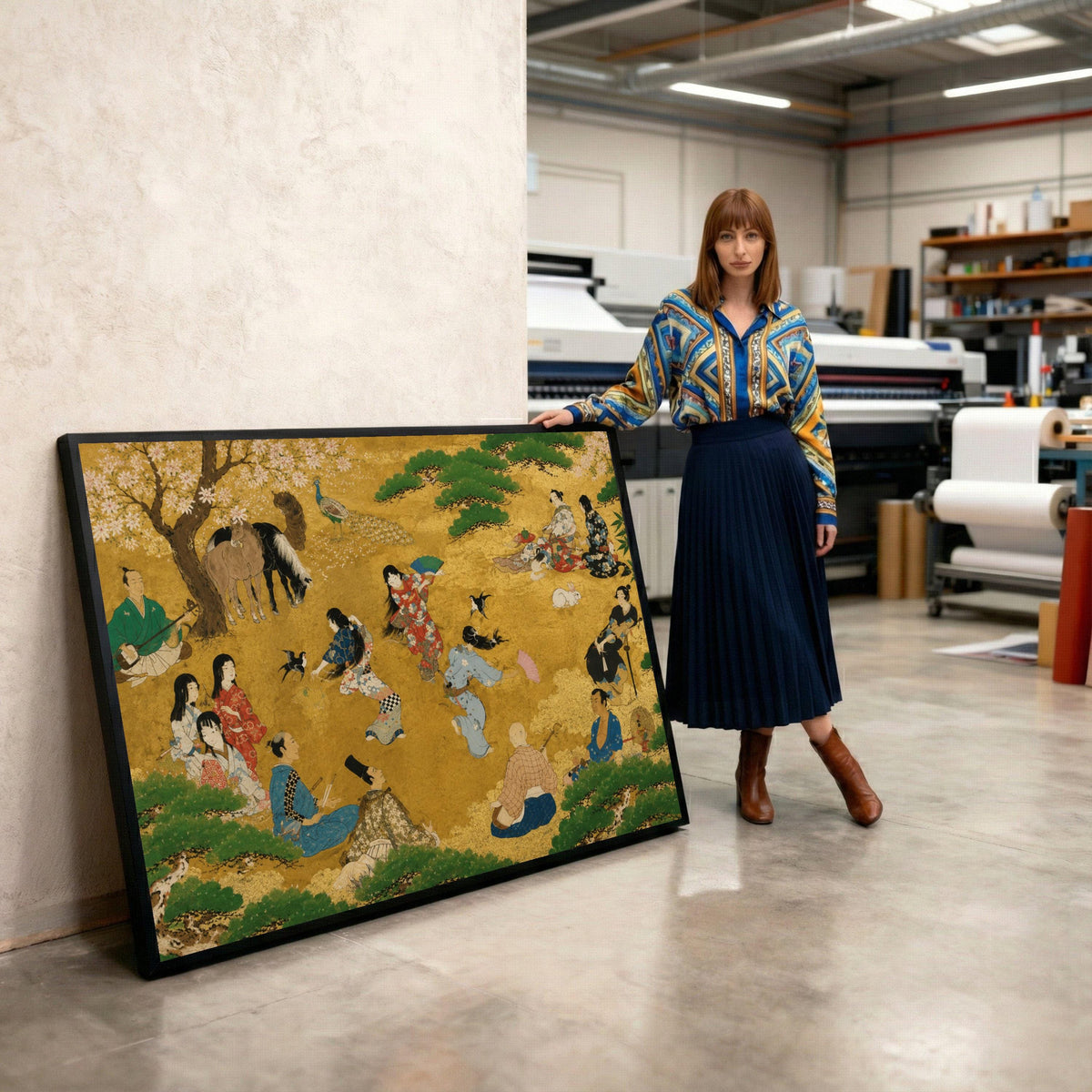 Traditional Japanese Festival Scene Canvas, Kimono Dancers Wall Art, Cultural Heritage Illustration, Asian Historical Canvas, Home Print Art