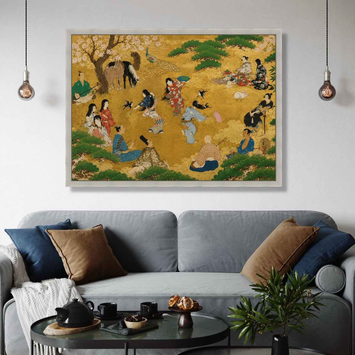Traditional Japanese Festival Scene Canvas, Kimono Dancers Wall Art, Cultural Heritage Illustration, Asian Historical Canvas, Home Print Art
