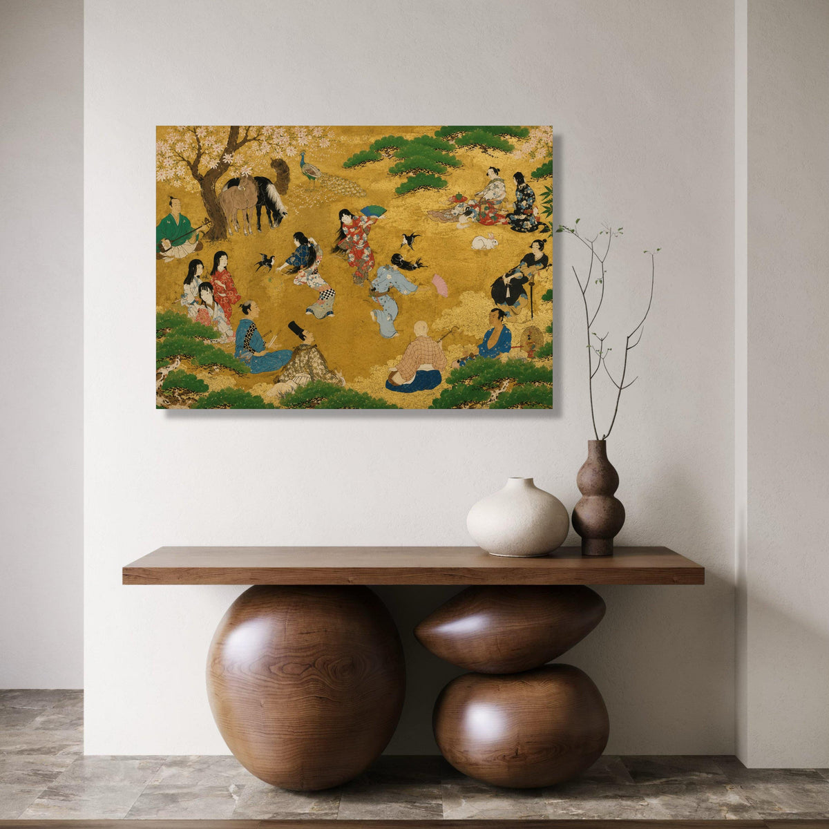 Traditional Japanese Festival Scene Canvas, Kimono Dancers Wall Art, Cultural Heritage Illustration, Asian Historical Canvas, Home Print Art