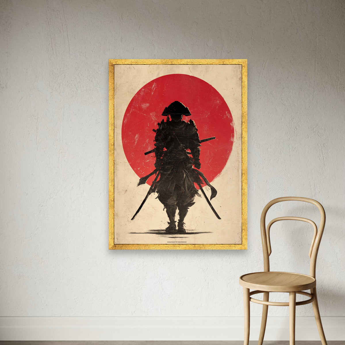 Lone Samurai Warrior Canvas, Red Sun Background, Japanese Sword Art, Feudal Japan Wall Art, Bold Martial Scene, Ready to Hang Print Art