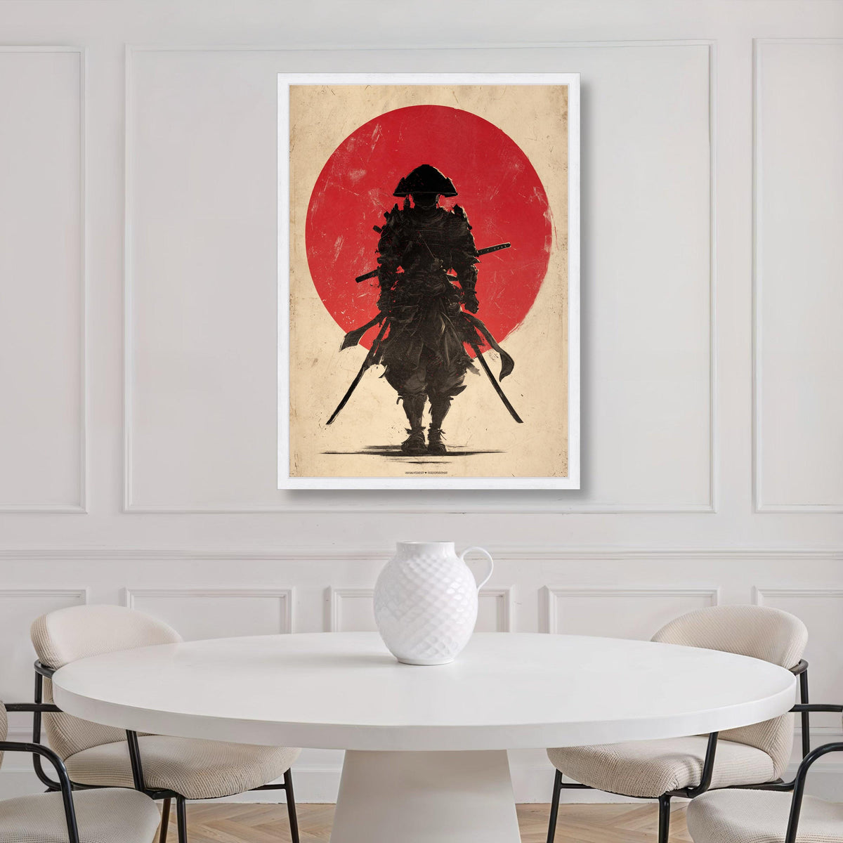 Lone Samurai Warrior Canvas, Red Sun Background, Japanese Sword Art, Feudal Japan Wall Art, Bold Martial Scene, Ready to Hang Print Art