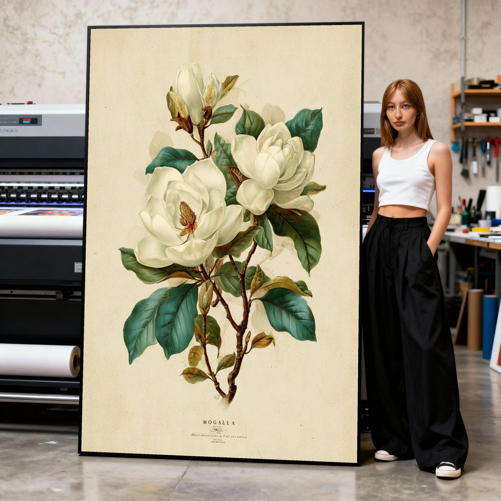 Elegant White Magnolia Canvas Wall Art, Botanical Floral Print, Vintage Flower Illustration, Classic Home Decoration, Nature Print Art