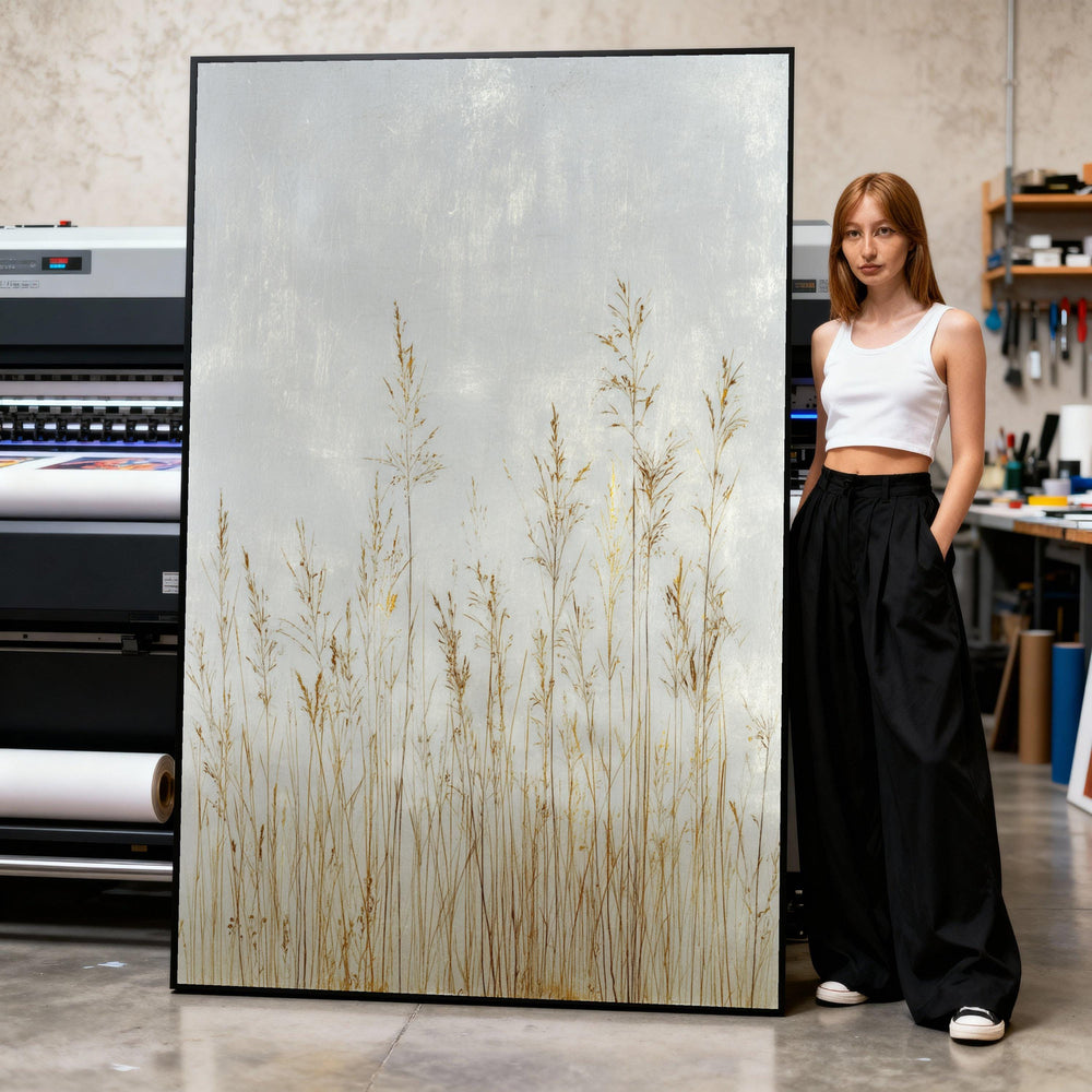 Golden Tall Grass Canvas, Minimalist Botanical Wall Art, Neutral Nature Decor, Elegant Meadow Canvas, Modern Home Decoration Print Art