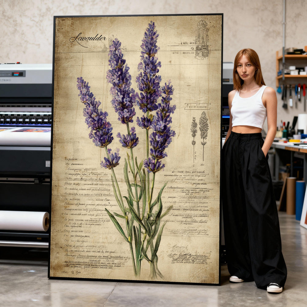 Vintage Lavender Botanical Canvas, Purple Flower Illustration Wall Art, Rustic Herb Print, Floral Canvas Decor, Nature Study Print Art