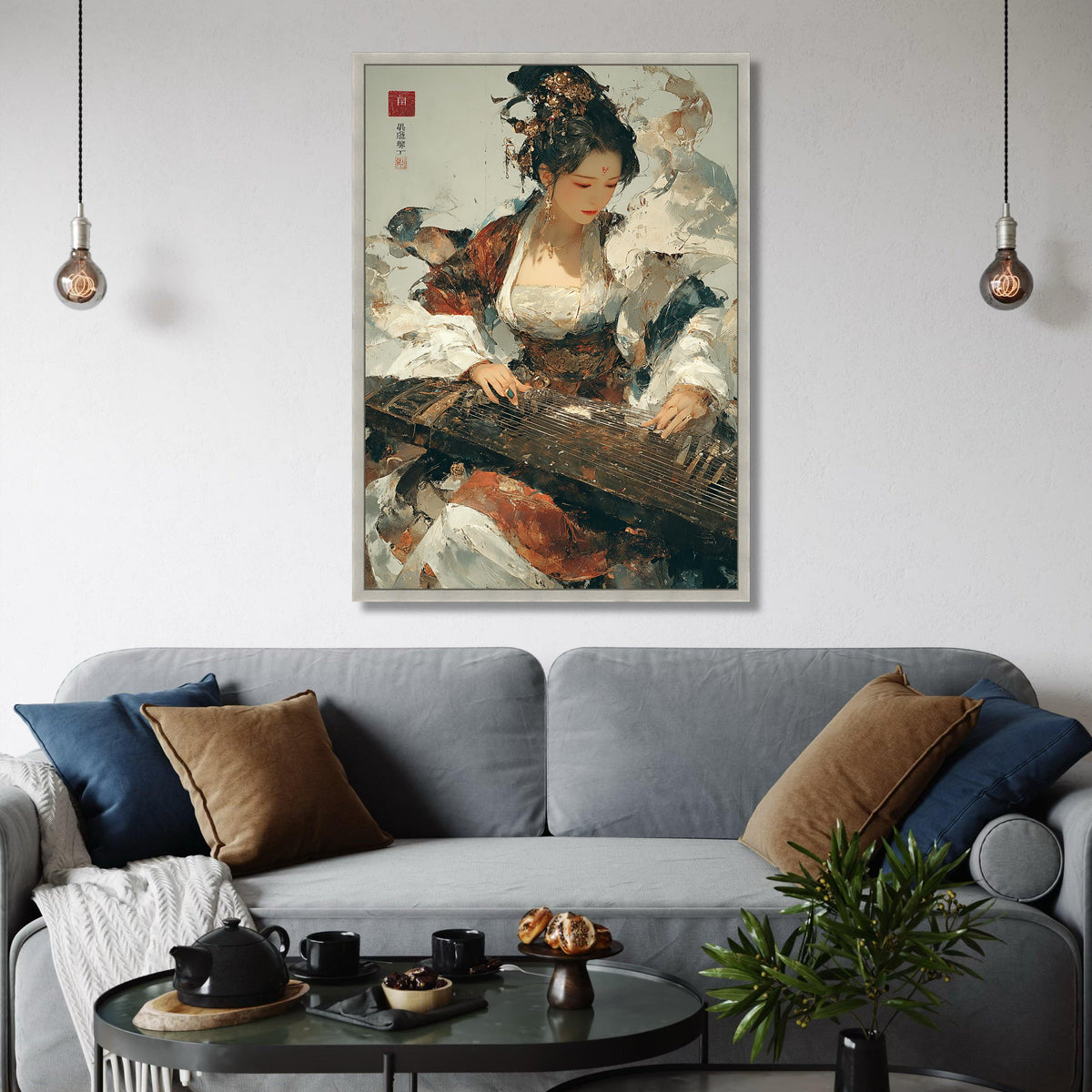 Elegant Chinese Woman Playing Guzheng Canvas, Traditional Music Instrument Wall Art, Asian Cultural Decor, Vintage Ethnic Canvas Print Art