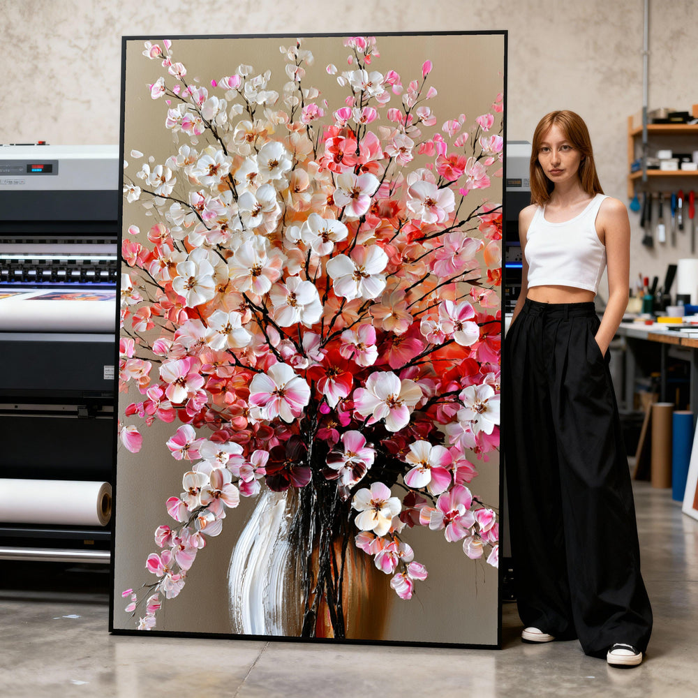 Elegant Floral Bouquet Canvas Wall Art, Pink and White Blossoms, Spring Flower Vase Decoration, Home Garden Wall Design Print Art