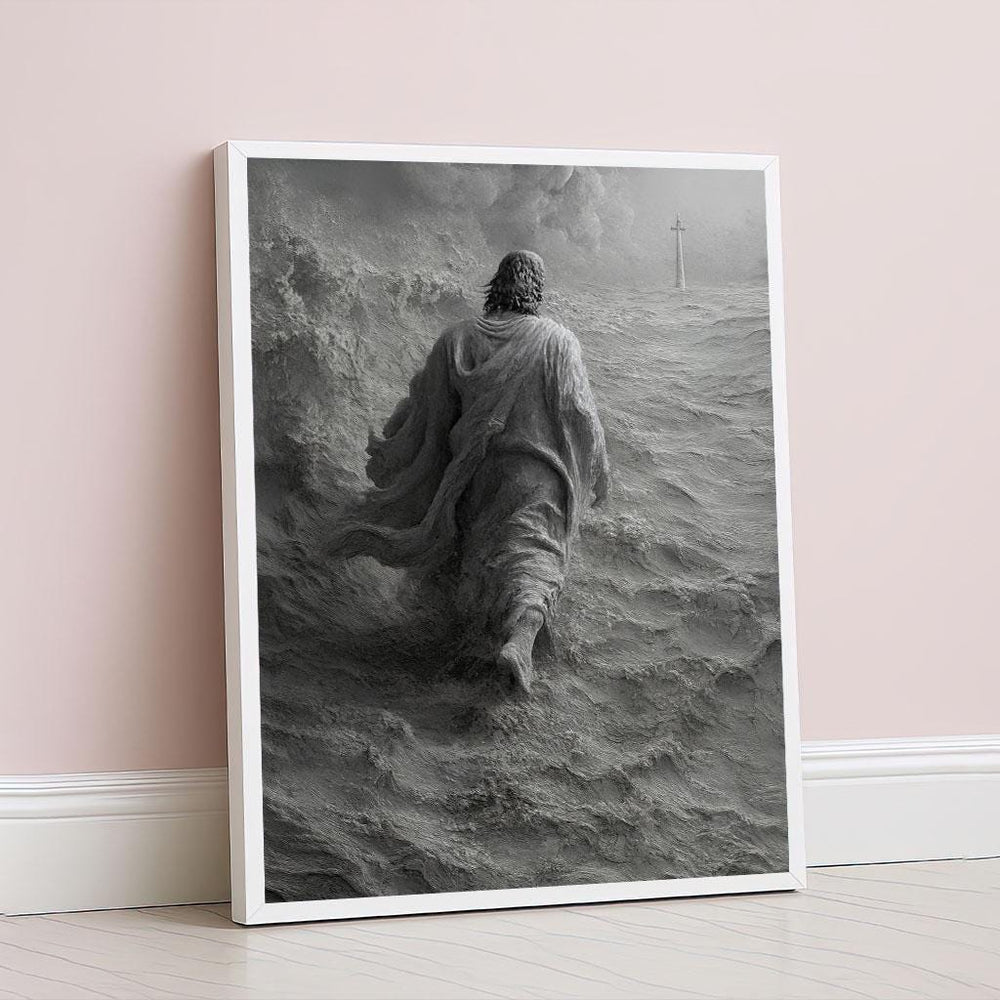 Radiant Jesus Walking on Water Canvas Wall Art Print  Spiritual Living Room Decor  Statement Piece