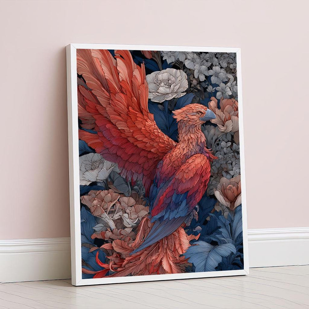 Vibrant Phoenix in Bloom Canvas Wall Art Print  Bold Floral Living Room Decor  Ready to Hang