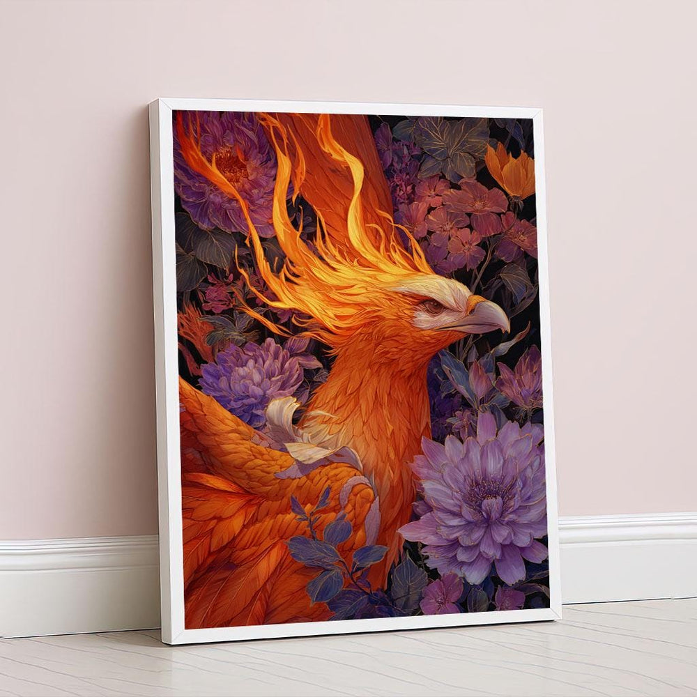 Fiery Phoenix Canvas Wall Art Print  Vibrant Mythical Creature Office Artwork  Statement Piece
