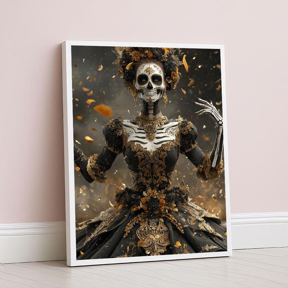 Elegant Da de Muertos Skeleton Canvas Wall Art Print  Gothic Bedroom Wall Decor  Statement Piece