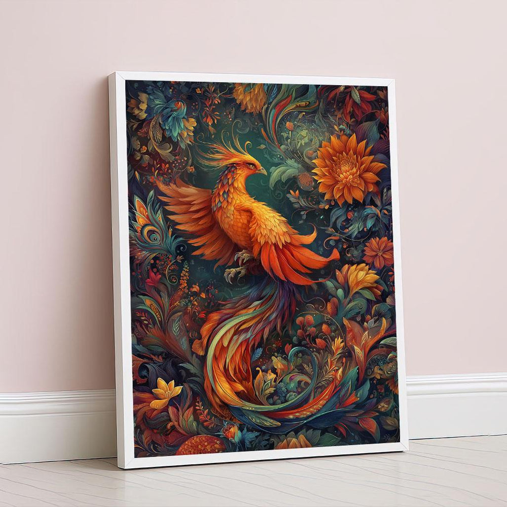 Majestic Phoenix in Bloom Canvas Wall Art Print  Vibrant Abstract Living Room Decor  Luxury Gift