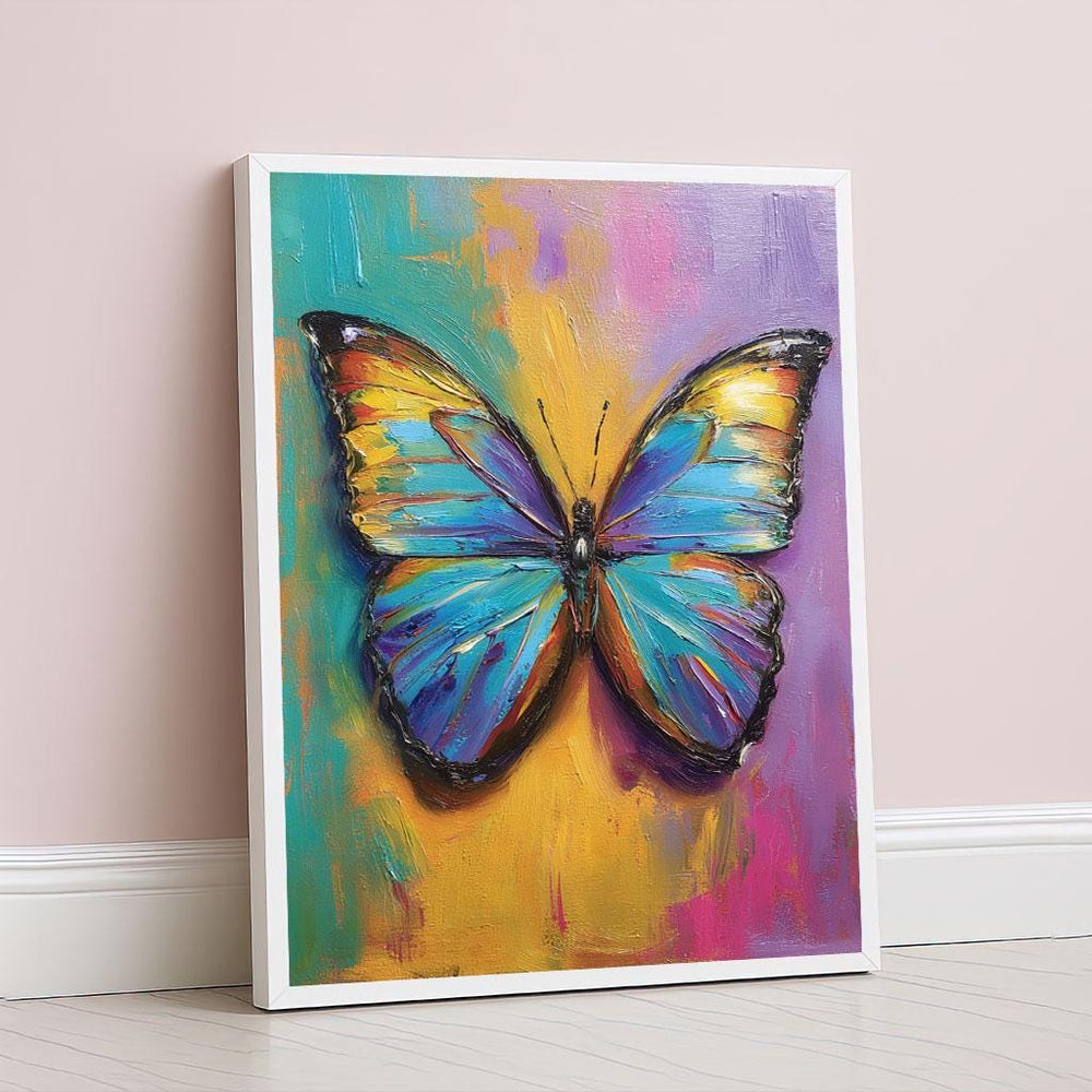 Vibrant Butterfly Abstract Canvas Wall Art Print  Blue & Yellow Living Room Decor  Statement Piece for Modern Art Lovers