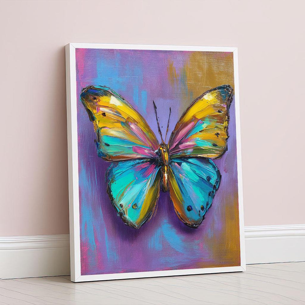 Colorful Butterfly Abstract Canvas Wall Art Print  Blue and Yellow Living Room Decor  Statement Piece for Modern Art Lovers