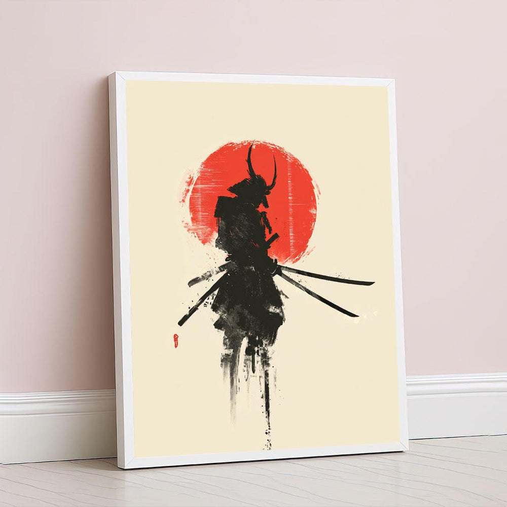 Graceful Samurai Silhouette Canvas Wall Art Print  Minimalist Asian Warrior Living Room Decor  Statement Piece