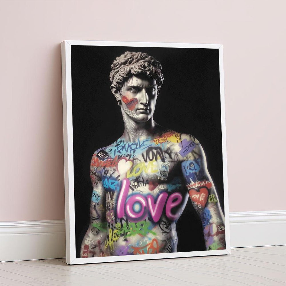 Bold Graffiti David Statue Canvas Wall Art Print  Modern Pop Art Living Room Decor  Statement Piece