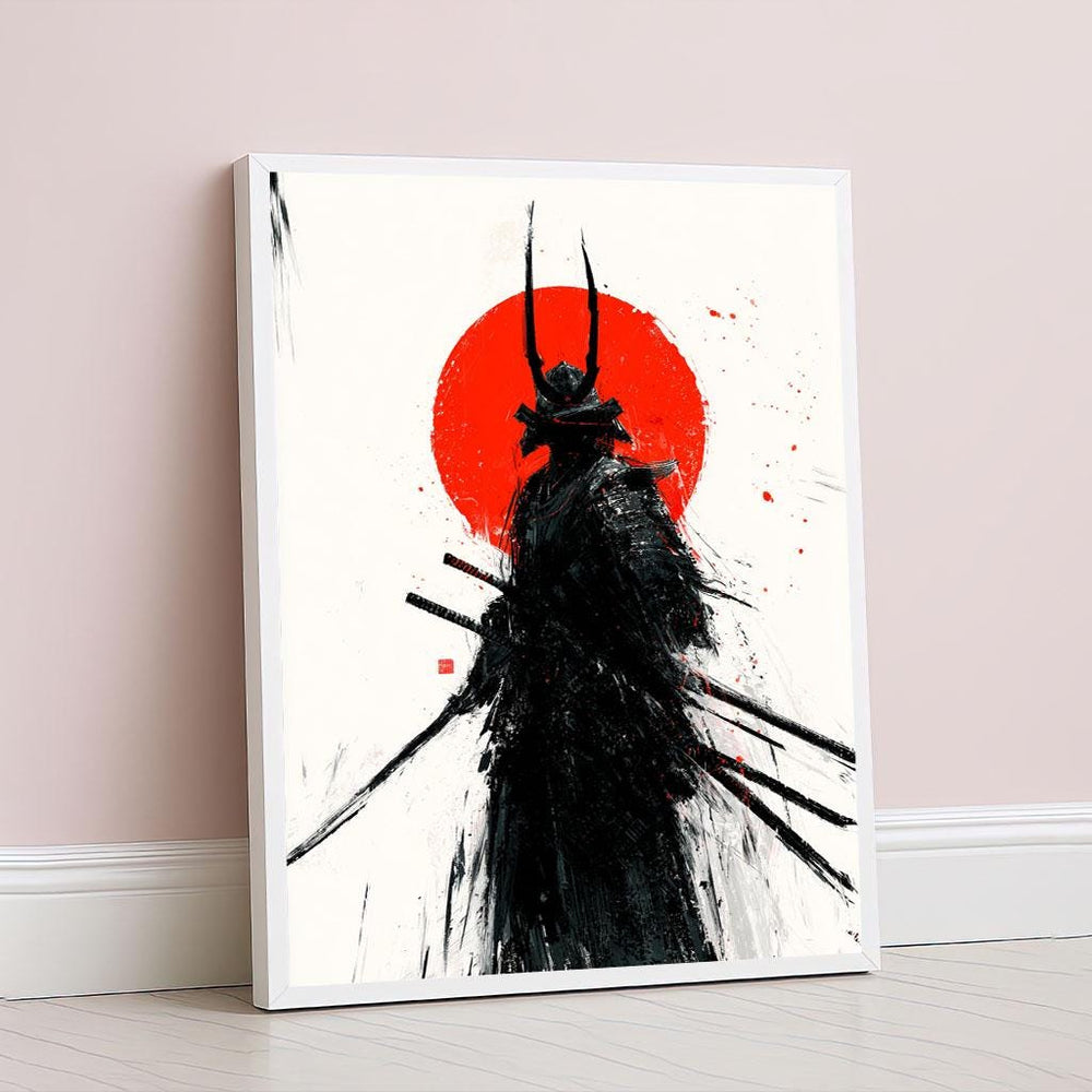 Japanese Samurai Silhouette Canvas Wall Art Print  Bold Red and Black Living Room Decor  Statement Piece