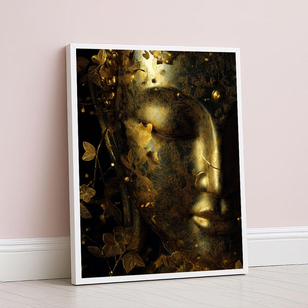 Peaceful Buddha Meditation Canvas Wall Art Print  Gold and Black Living Room Decor  Statement Piece