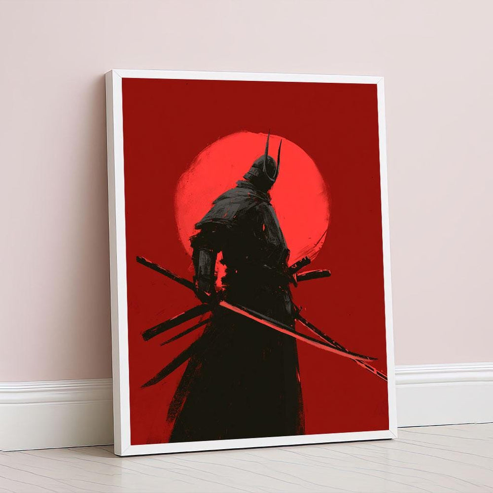 Dark Samurai Silhouette Canvas Wall Art Print  Bold Red and Black Living Room Decor  Statement Piece