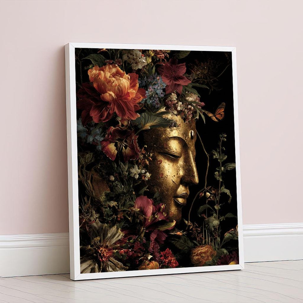 Elegant Buddha Floral Canvas Wall Art Print  Boho Living Room Decor  Statement Piece for Art Collectors