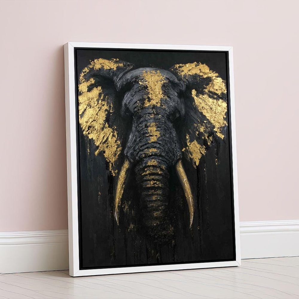 Gold and Black Elephant Canvas Wall Art Print  Modern Abstract Living Room Decor  Statement Piece