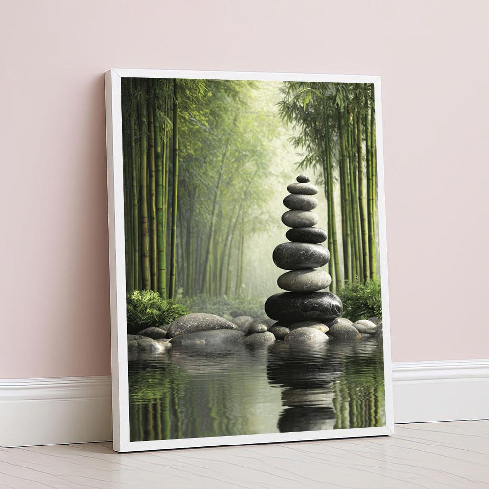 Zen Stone Balance Canvas Wall Art Print  Tranquil Green Nature Living Room Decor  Ready to Hang