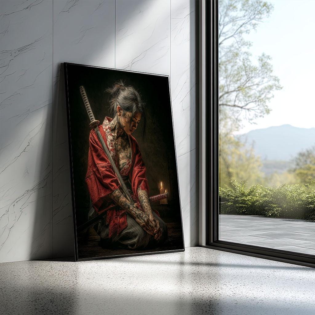 Image 5 of Samurai Warrior Woman Canvas Wall Art Print | Dramatic Japanese Style Living Room Decor | Statement Piece