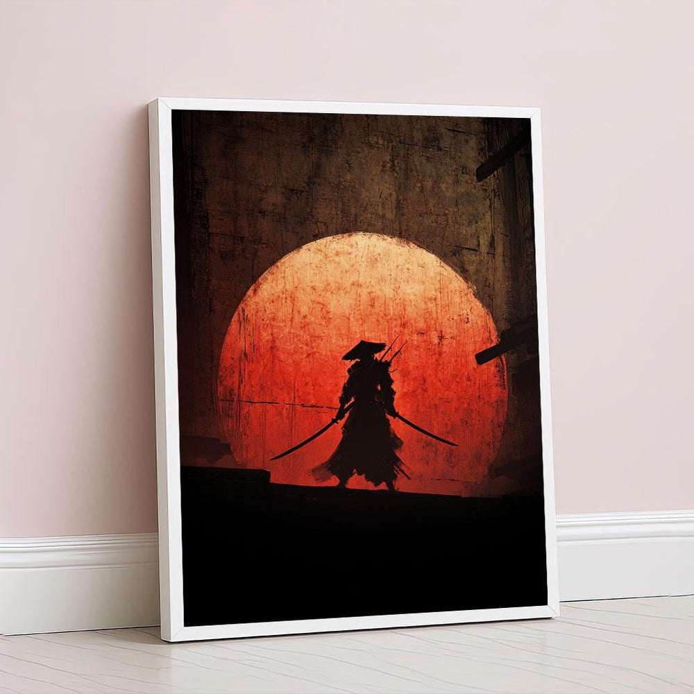 Warrior Samurai Silhouette Canvas Wall Art Print  Bold Red and Black Living Room Decor  Statement Piece