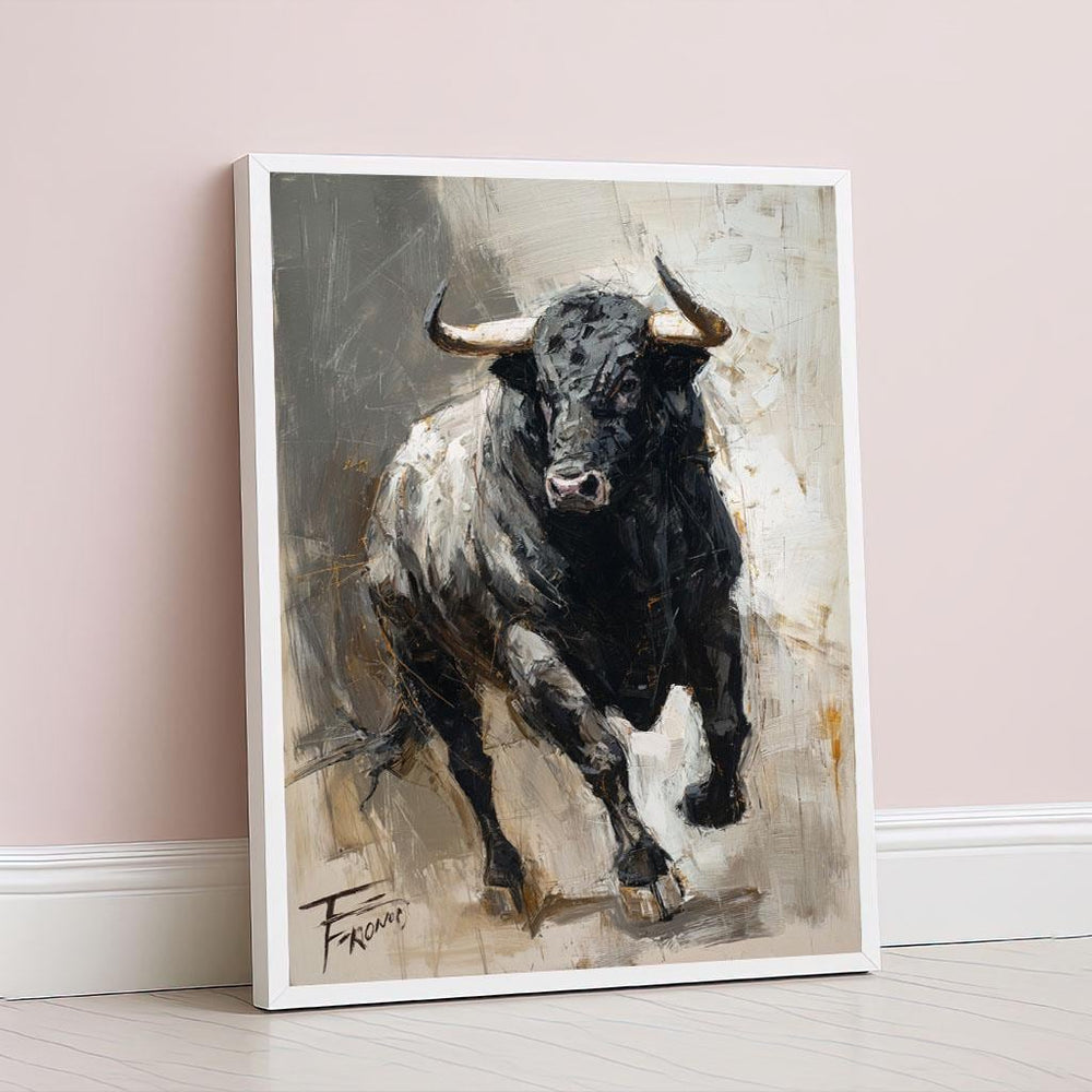 Dynamic Charging Bull Canvas Wall Art Print  Bold Abstract Living Room Decor  Statement Piece